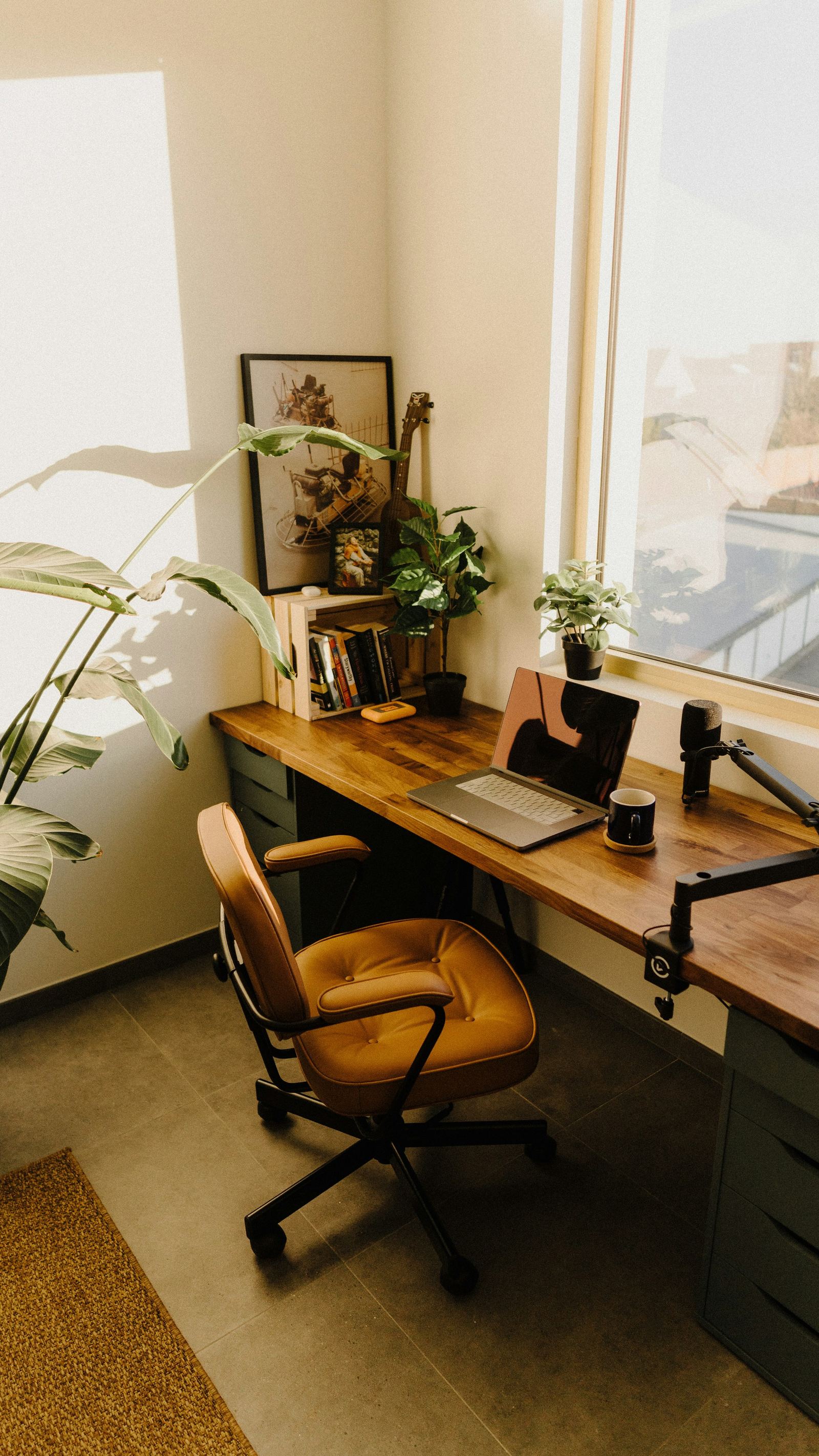 따뜻한 햇빛이 드는 크리에이티브 스튜디오